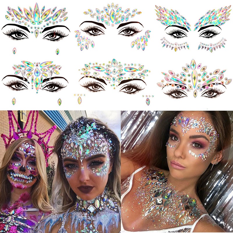 Beauty Gems Makeup - Stiker Wajah Berkilau 3D Rhinestone untuk