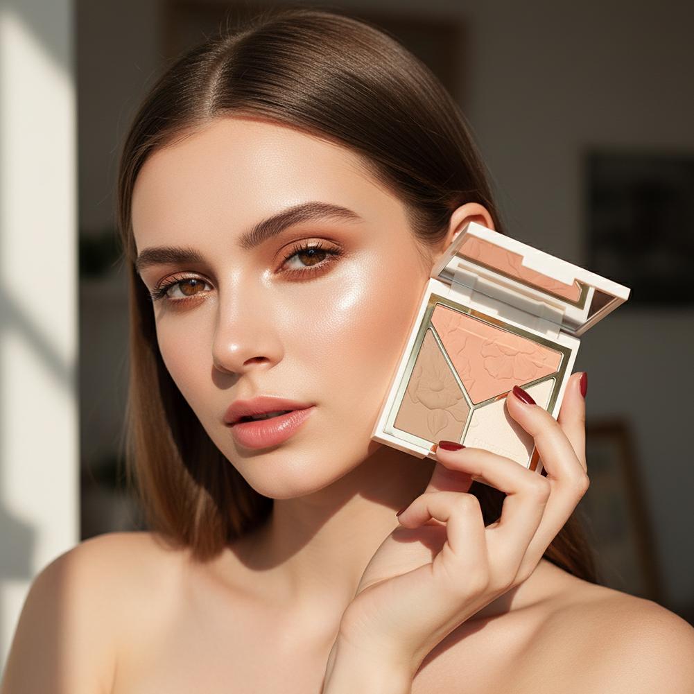 3 warna Highlight Matte Fine G - Highlighter Bronzer Palette ulasan dan harga